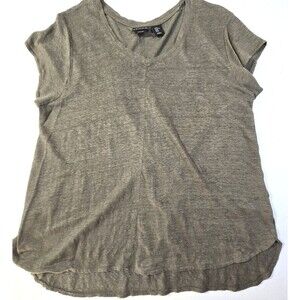 Tahari Womens XL Green V-Neck Short Sleeve 100%  Knit Top Tshirt Split Hem